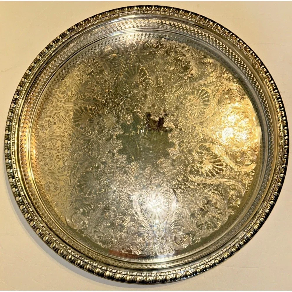 Oneida Silver Plate Decorative Serving‎ Tray with Ornate Pattern 15